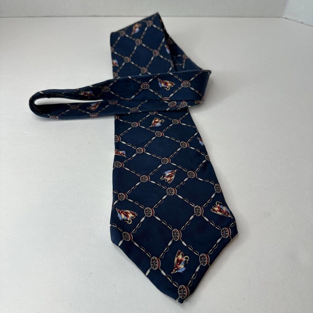 Field & Stream Navy Blue Neck Tie, Fly Fishing 100% Imported Silk, Made in USA